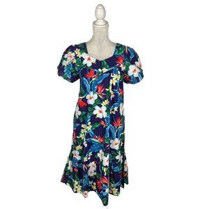 KY's International Fashion Hawaiian Mumu Dress Tropical Hibiscus Tulip Sleeve M